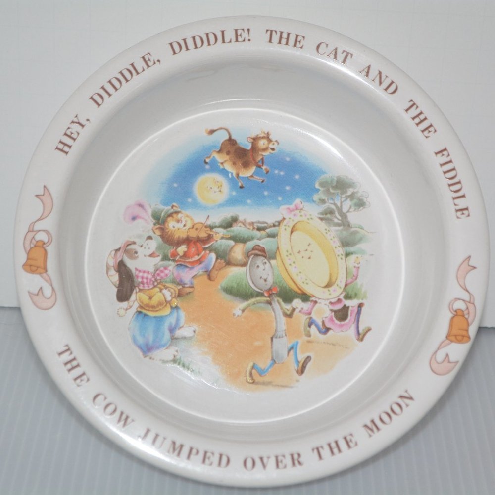 Vintage Baby Keepsake Bowl Hey Diddle The Cat And The Fiddle Ceramic Avon 1984